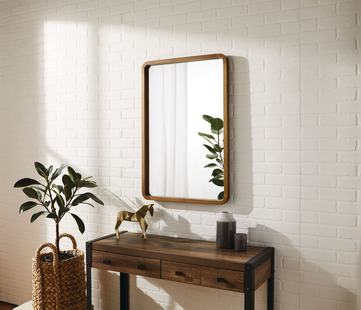 Springside Pearwood Rectangular Wall Mirror, Brown, 24 x 36-in