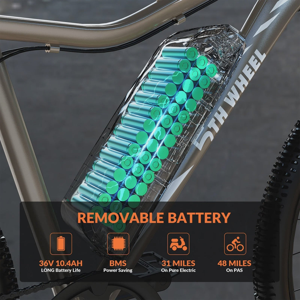 5TH WHEEL W17B 26 in Electric Bike for Adult, 500W Peak Electric Bike with 36V 10.4Ah Removable Battery, Electric Bicycle with 7 Speed, UL2849
