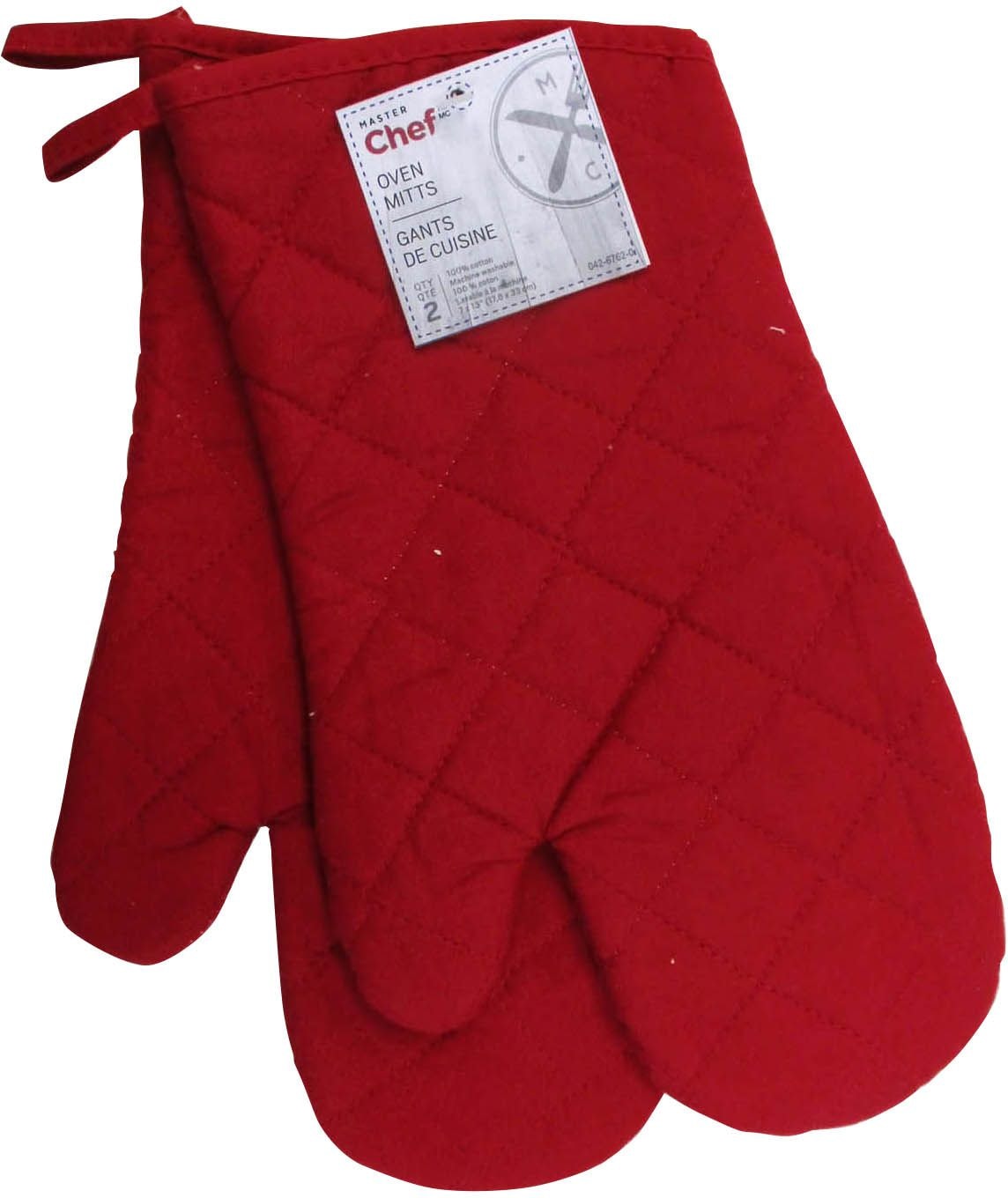 2pc Cotton Oven Mitt Set with Hanging Loop, Red