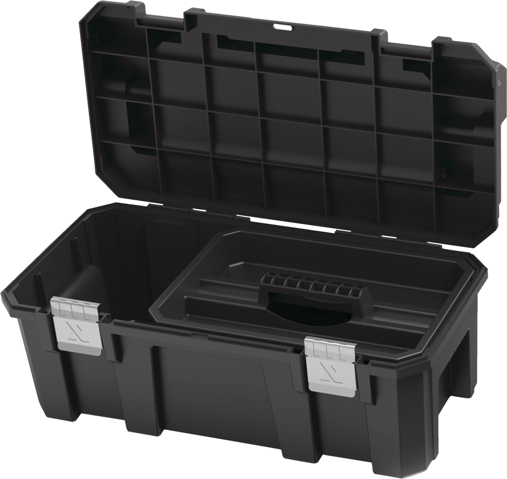 Heavy-Duty Plastic Tool Box with Removable Tray & Organizer, 22-in, Black