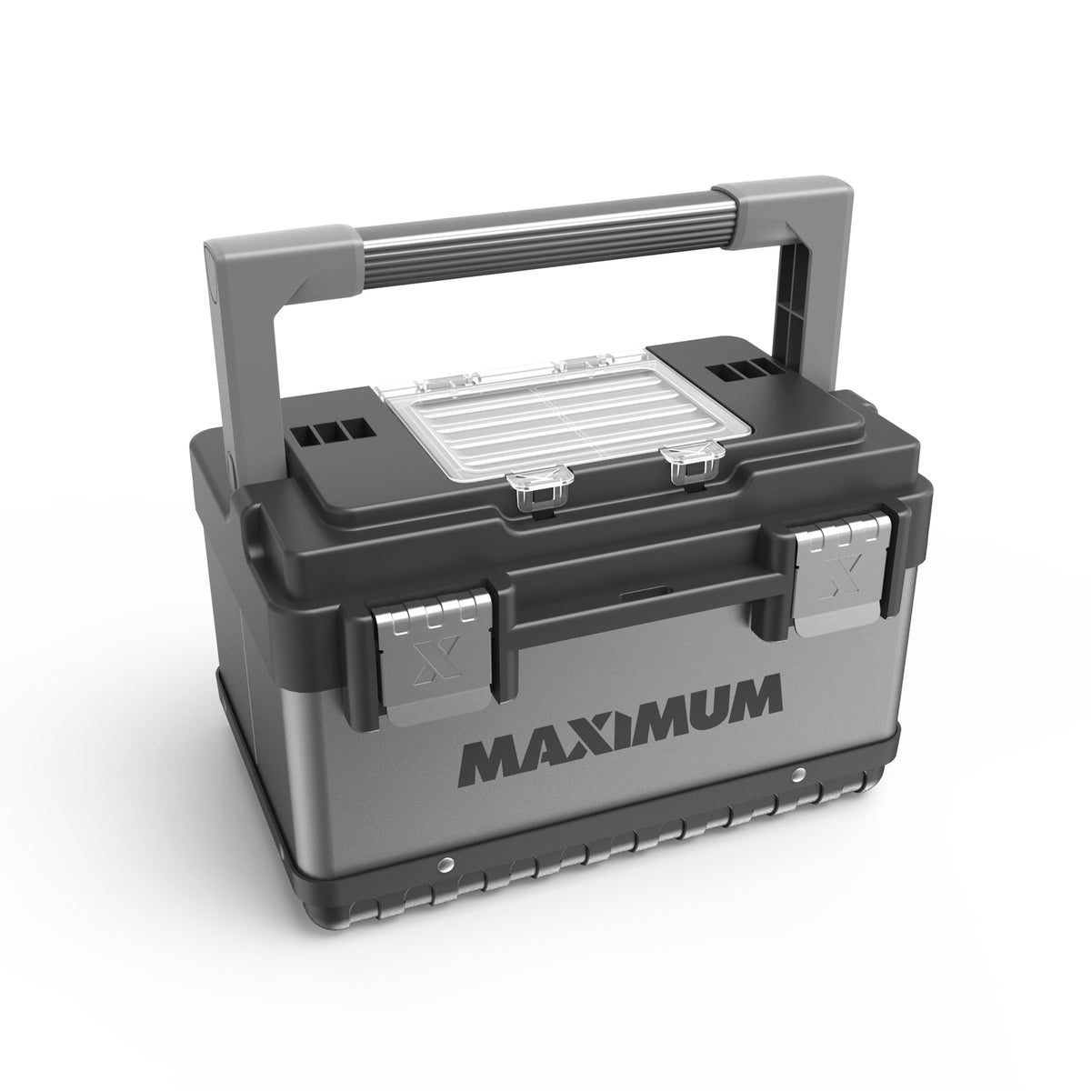 Portable Plastic & Metal Tool Box with Removable Tray & Organizer, Black, 15-in