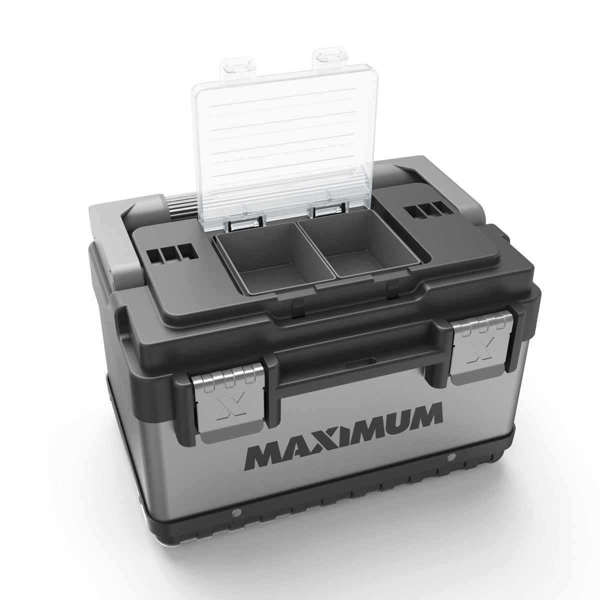 Portable Plastic & Metal Tool Box with Removable Tray & Organizer, Black, 15-in
