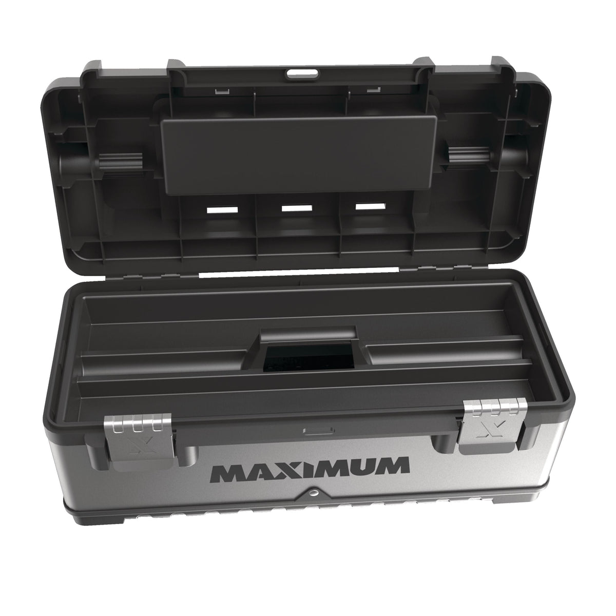 Portable Plastic & Metal Tool Box with Removable Tray & Organizer, Black, 20-in