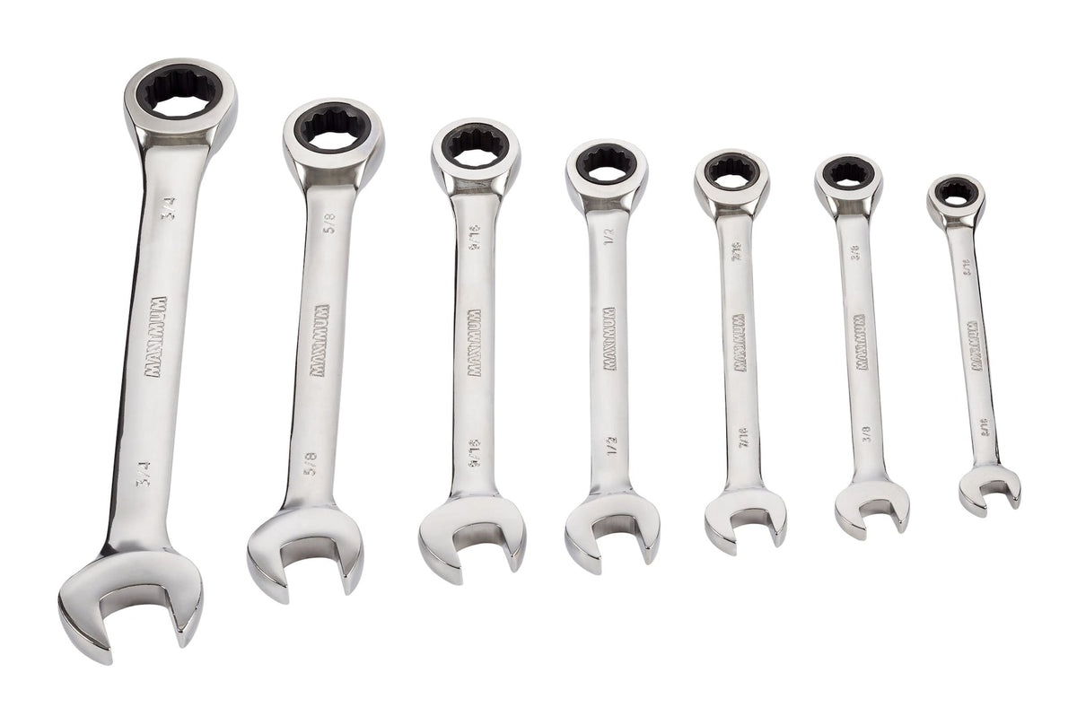 Ratcheting Wrench Set, SAE, Nickel-Chrome Plating, 7-pc