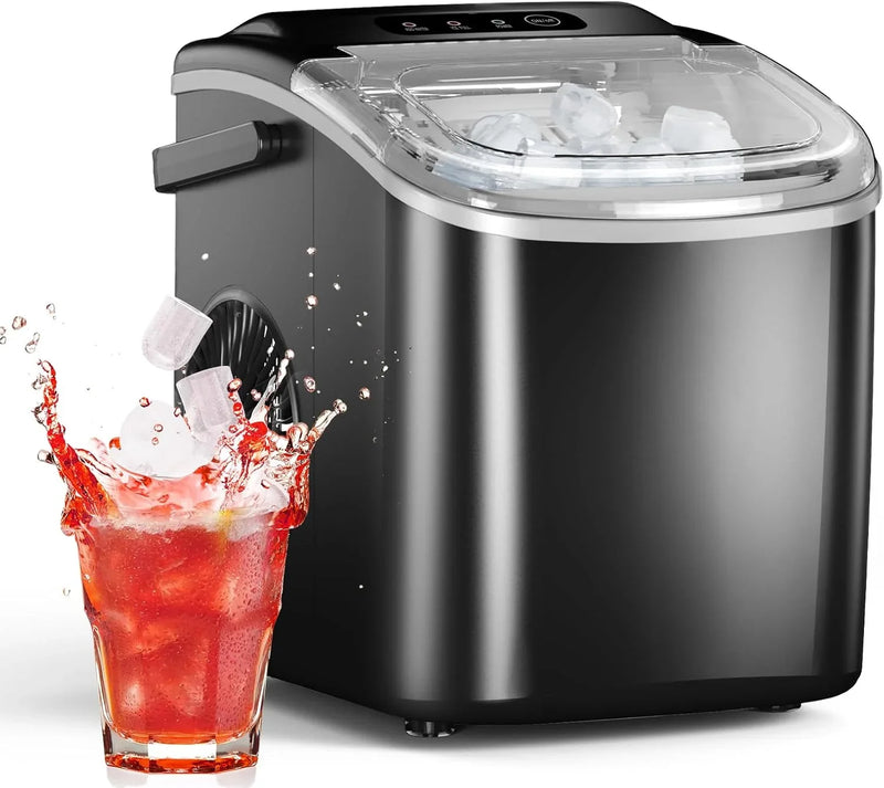 Ice Maker Countertop, Efficient Easy Carry Ice Machine, Self-Cleaning Ice Maker with Ice Scoop & Basket, 9pcs/ 8mins 26.6Lbs Per Day for Home/Office/Kitchen,Black G857