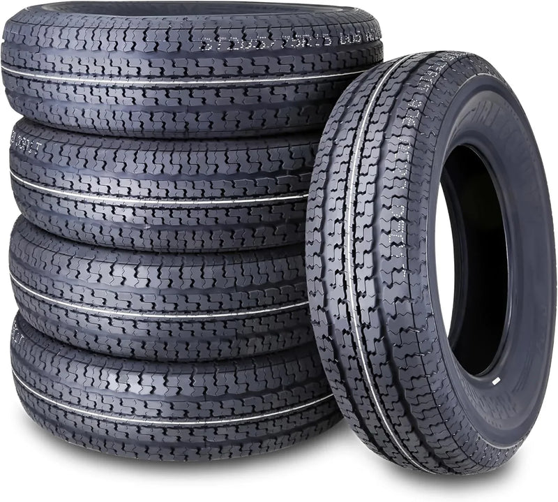 set of 4 Heavy Duty Trailer Tires ST205/75R15 205 75 15 10-Ply Load Range E Steel Belted Radial w/Scuff Guard I2459