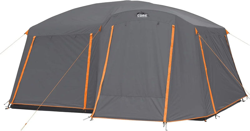 CORE Straight Wall Cabin Tents | 10 Person / 11 Person / 12 Person Large Multi Room Family Tents for Car Camping & Outdoor Adventures Y8677