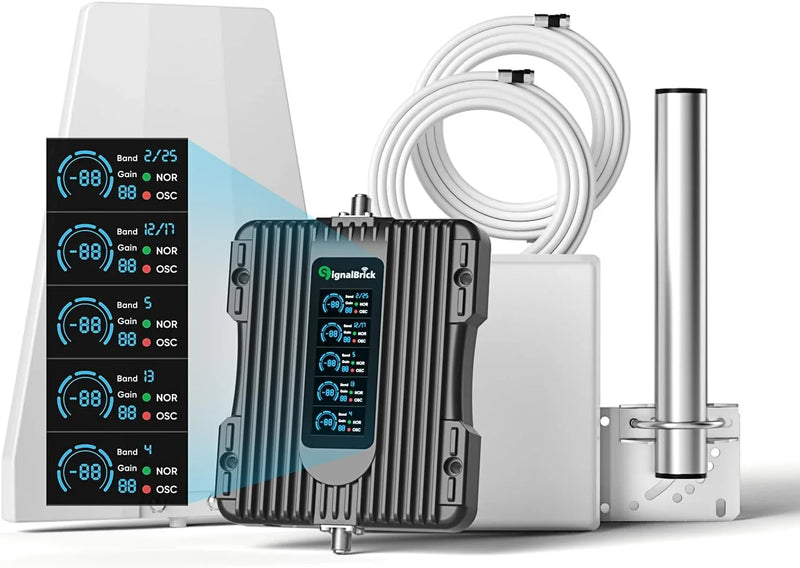 A home-use mobile phone signal booster with a liquid crystal display, a five-band mobile phone signal booster, with a coverage area of up to 5000 square feet. H0210