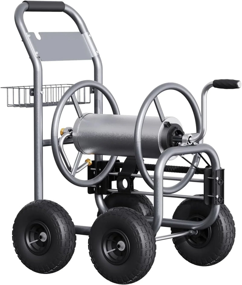 Tool pipe trailer, heavy-duty wheeled hose vehicle, suitable for outdoor industrial hose reels, length 250 feet, inner diameter 5/8 inches, hose guide device pre-installed. T9650