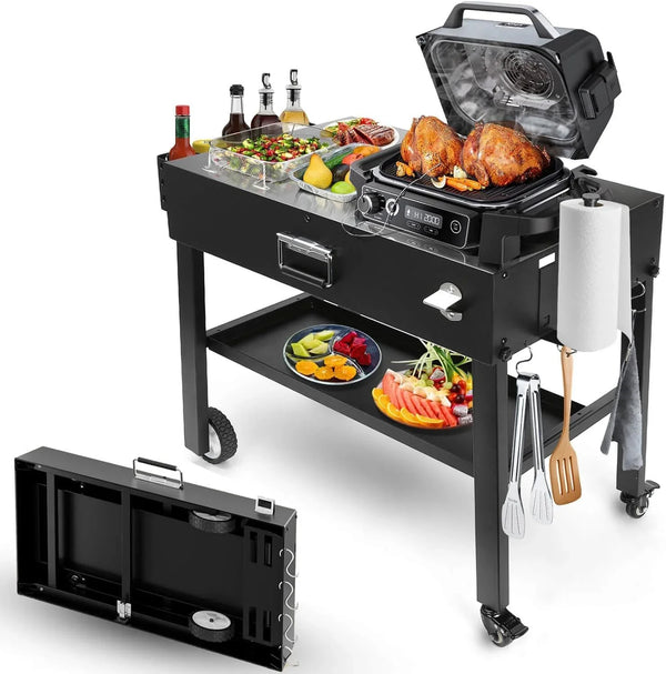 Foldable barbecue table cart, black stone portable frying pan, Onni pizza oven - Portable outdoor barbecue preparation table, equipped with a bag, very suitable for camping and tailgate events. A1929