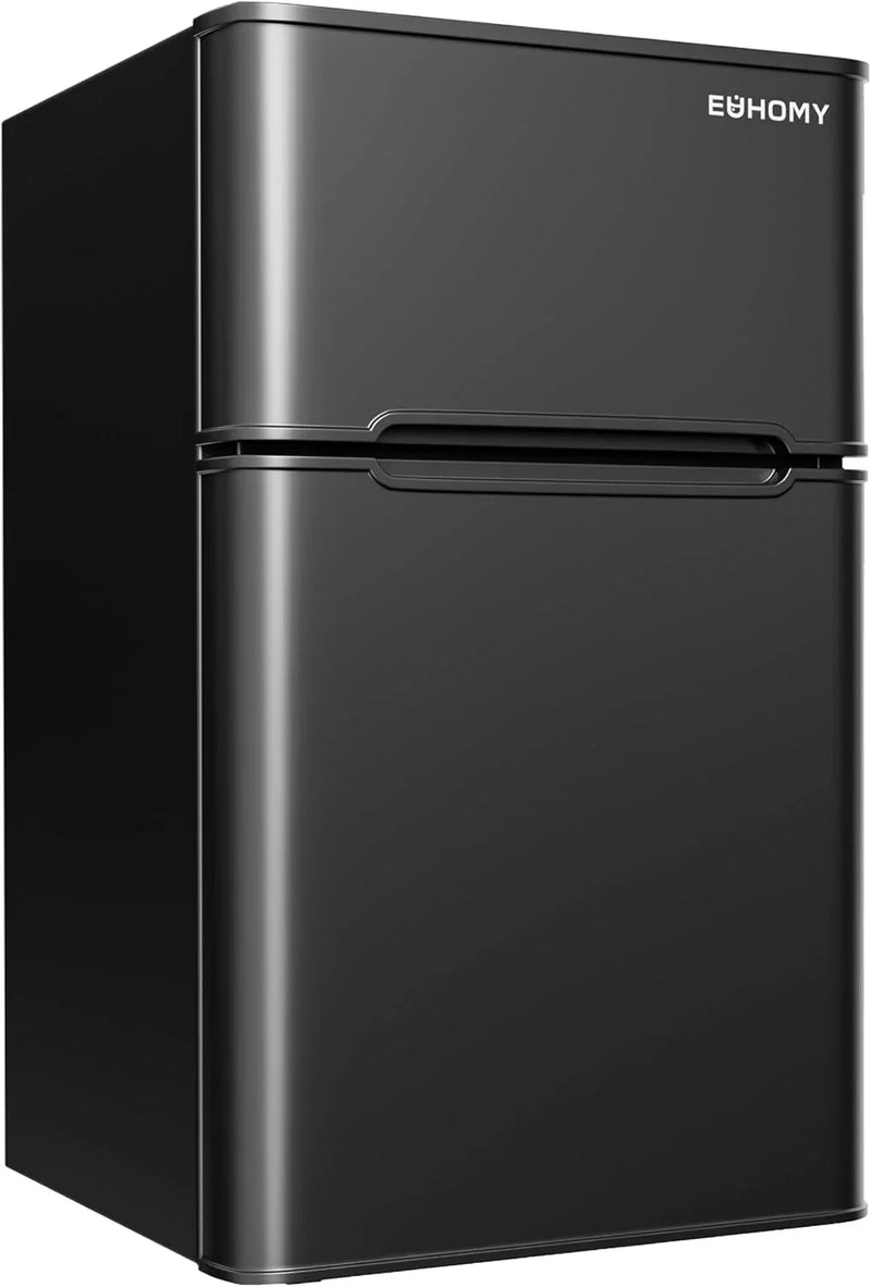 3.2 Cu.Ft Mini Fridge with Freezer – 2-Door Compact Refrigerator for Bedroom, Dorm, Office or Apartment, Silver Y9443