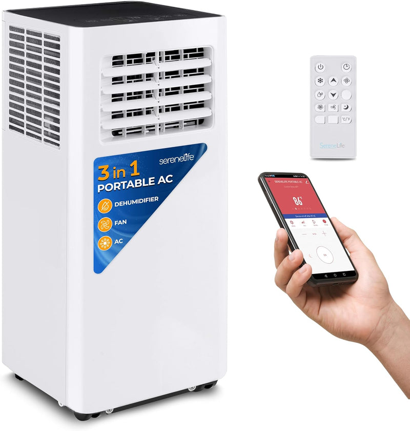 Portable Air Conditioner– 8,000 BTU 3-in-1 AC Unit with Cooling, Dehumidifier & Fan –w/ Remote Control, Window Mount Kit, Wheels, Quiet Operation for Rooms up to 300 sq ft I2370