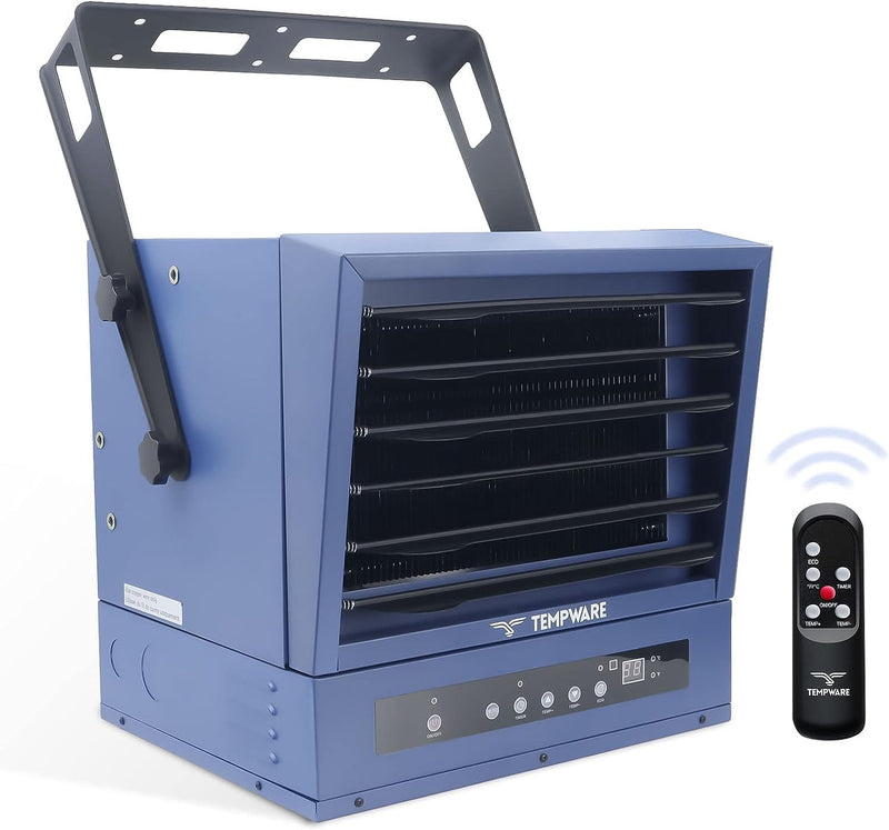 Electric Garage Heater, 7500-Watt Digital Fan-Forced Ceiling Mount Shop Heater with Full-Function Remote, 240-Volt Hardwired 12-Hour Timer, Ideal for Workshop Blue B8806