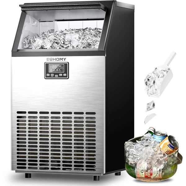 Commercial Ice Maker Machine, 100lbs/24H Stainless Steel Under Counter ice Machine with 33lbs Ice Storage Capacity, Freestanding Ice Maker. W6521