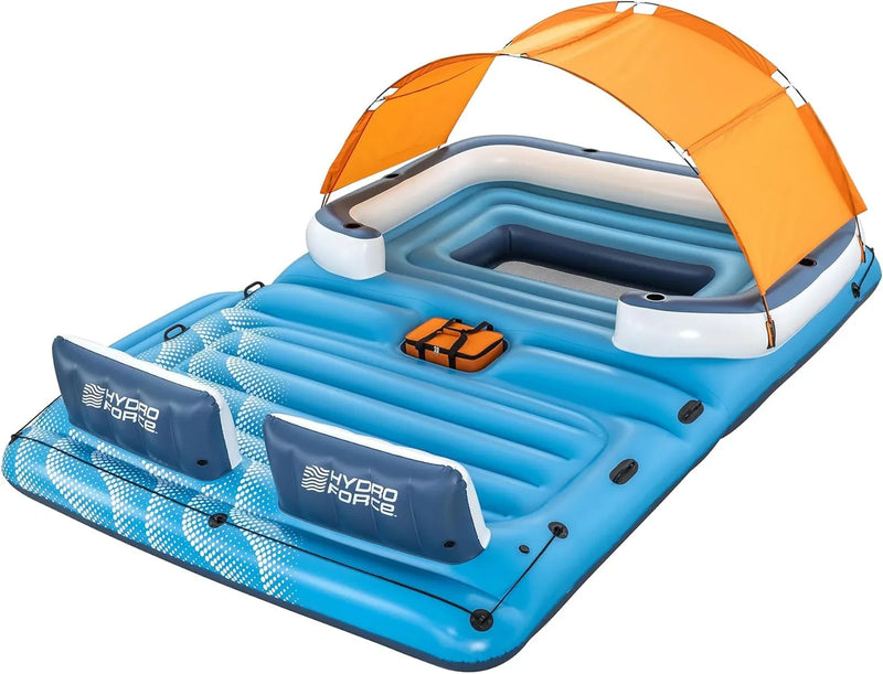 Tropical Breeze 6 Person Inflatable Party Island Large Relaxing Water Float with Detachable Sunshade and Cooler Bag H389