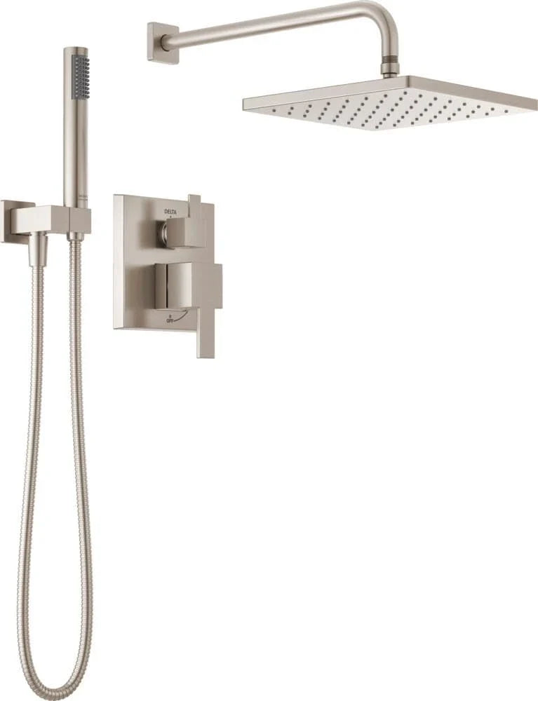 Square shower head set, rain shower head and handle set made of brushed nickel material, valve cover kit, 10 inches, stainless steel W8360