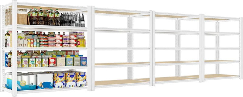 28-inch wide x 12-inch deep x 59-inch high closet storage rack - 5 layers of white metal connected shelves, adjustable heavy-duty garage shelves, practical shelf-style storage rack for kitchen storage, 4-piece set Y5244