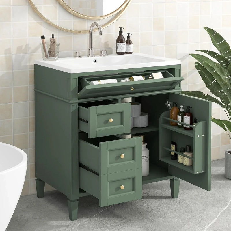 36" Bathroom Vanity with Single Sink Combo, Modern Undermount Bathroom Sink Cabinet with 2 Drawers and a Tip-Out Drawer, Freestanding Bathroom Vanities, Soft Closing, Solid Wood Frame Y2542