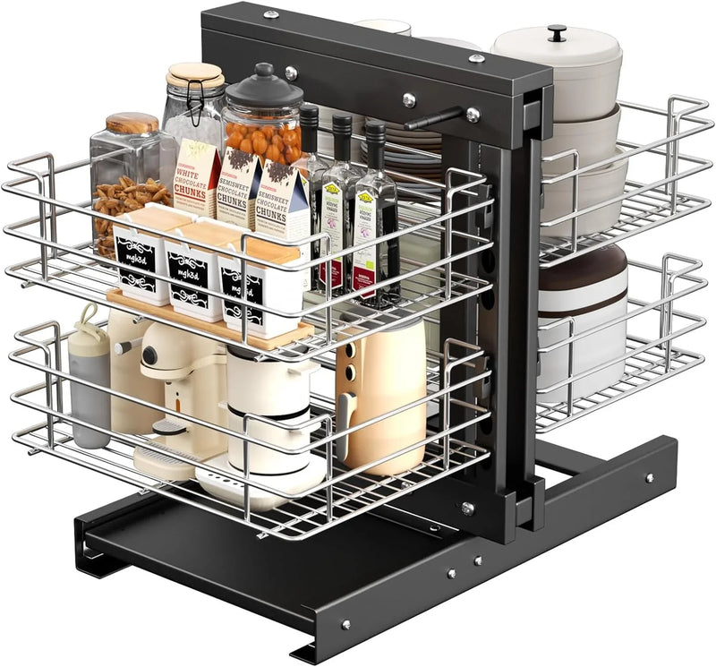 36" Blind Corner Pull Out Organizer,2 Tier 4 Shelf Kitchen Cabinet Organizer, Chrome Carbon Steel Storage Basket, Left Open & Right Open Compatible,for Blind Corner Kitchen or Bathroom Cabinet E5430