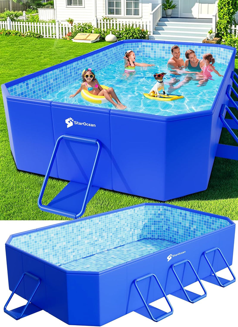 Foldable Pool, Large Non-Inflatable Swimming Pool For Kids,Adult Collapsible Pools Hard Plastic Shell, Oversized Thickened,Portable Folding Kids Pools for Backyard-Mosaic Design-115"x66"x20" H4559