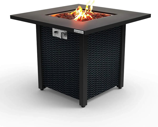 Propane fire pit table, 40,000 watt outdoor square gas fire pit, with lid, weather-resistant metal material, adjustable flame, rock melting set, highly suitable for use on decks, backyards and platforms (30 inches × 30 inches × 11 inches) B4583