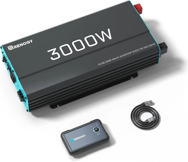 3000W Pure Sine Wave Inverter 12V DC to 120V AC Converter for Home, RV, Truck, Off-Grid Solar Power Inverter 12V to 110V with Built-in 5V/2.1A USB / Hardwire Port, Remote Controller O3630