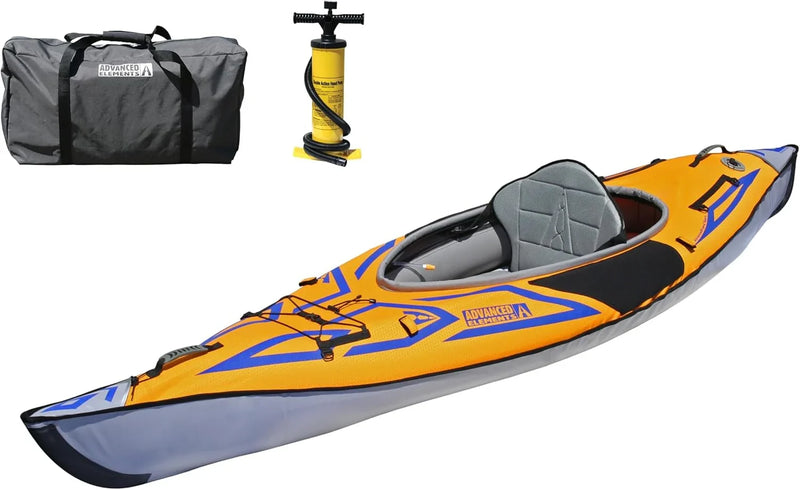 Advanced frame sport inflatable kayak - Lightweight day hiking kayak, equipped with a backpack and an inflation pump - 10 feet 5 inches - 26 pounds - Orange U9970