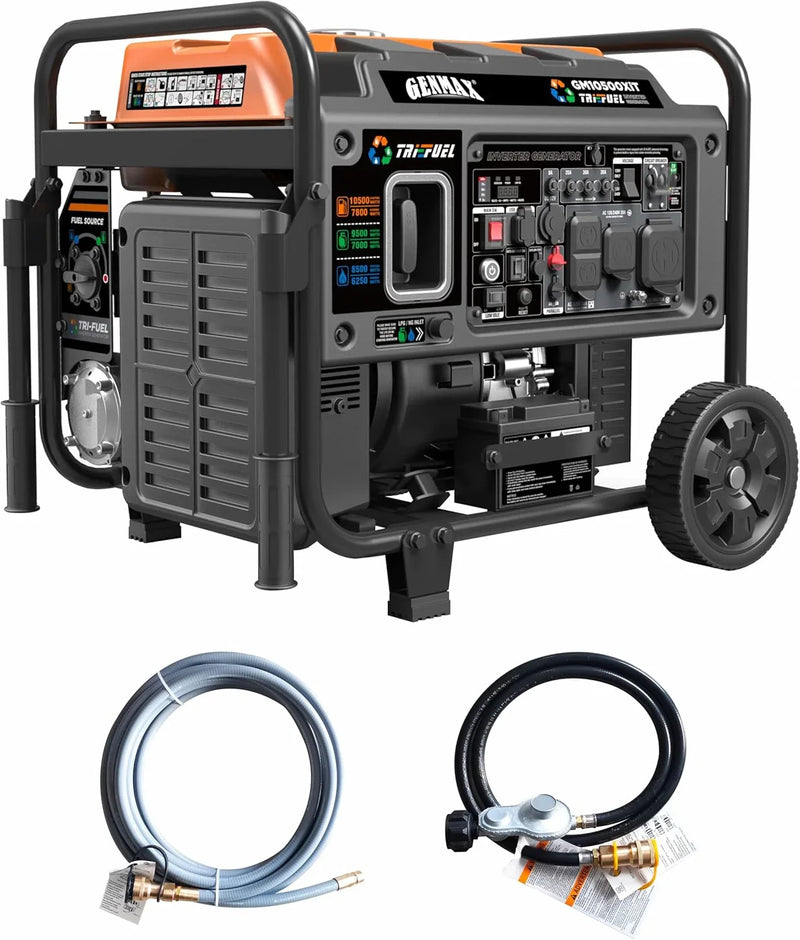 Tri Fuel Open Frame Inverter Generator,with ATS,Quiet Technology,CO Sensor,digital display and 50A,Ideal for Home backup,contruction site and RV Camping (GM10500XiT) W7168
