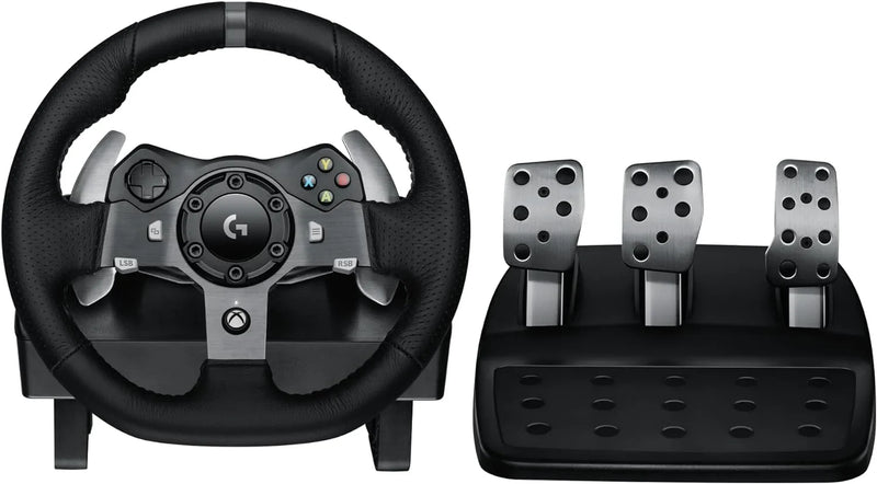 Drive Force racing car steering wheel and pedals, real force feedback function, stainless steel shift paddles, leather steering wheel cover suitable for Xbox Series X|S, Xbox One, PC and Mac - Black T571