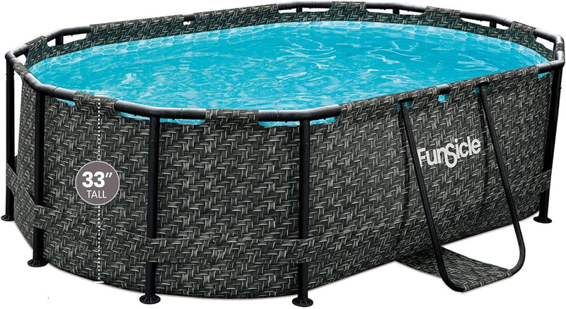 167 by 98 by 39.5 Inches Oasis Designer Oval Frame Outdoor Above Ground Swimming Pool Pool Set with Accessories, Dark Herringbone Gray N8773