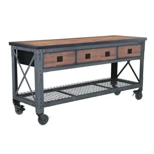 Building Products 72 in. 3-Drawers Rolling Industrial Workbench and Wood Top B8500