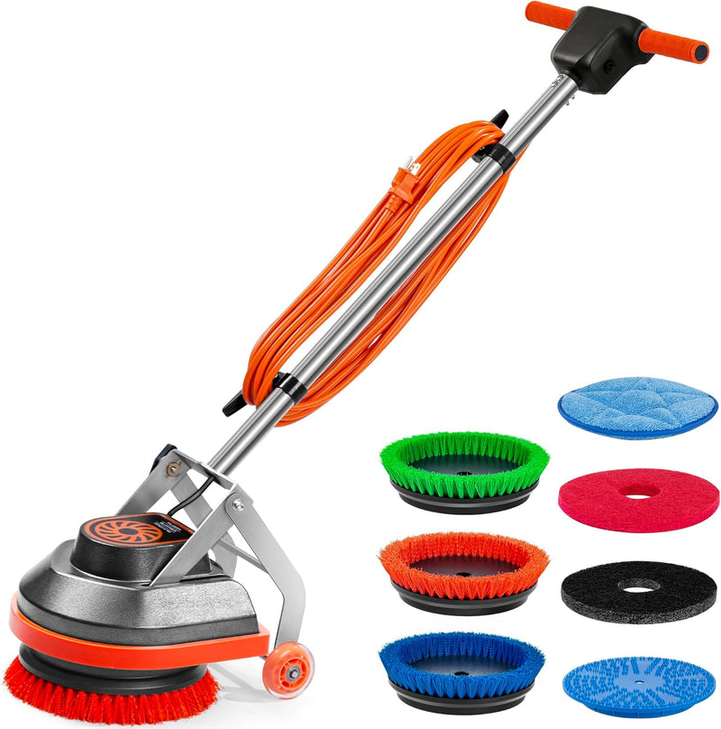 Commercial Floor Scrubber Machine with Brushes and Pads, Heavy Duty Floor Cleaner Polisher and Buffer- Deep Cleaning Tile and Grout, Hardwood Floors and Carpets without Getting on Hands and Knees K3721