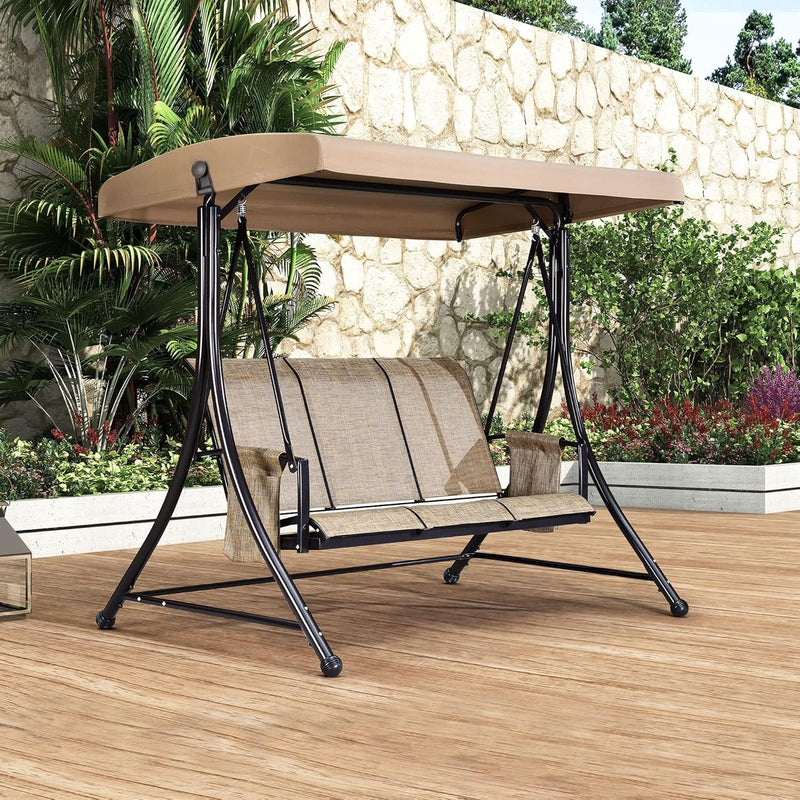 3 luxurious outdoor deck swings, with a weather-resistant steel frame, adjustable tilted canopy, brown model K7263