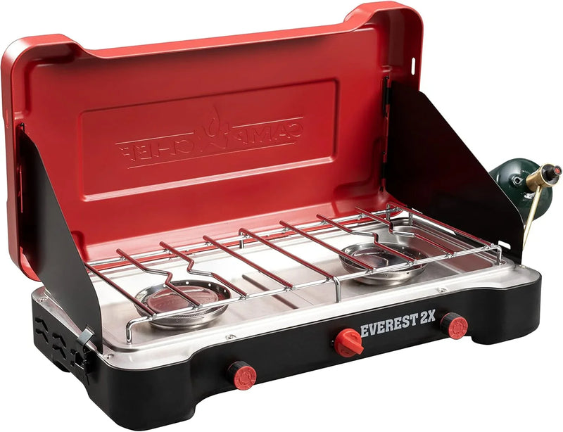 Mountain Series Everest 2X - High Output Two-Burner Camp Stove - Lid Doubles as Windscreen - Portable Cooking Stove - For Outdoor Cooking - 20,000 BTU Burners - 215 Sq In Cooking Area N5695