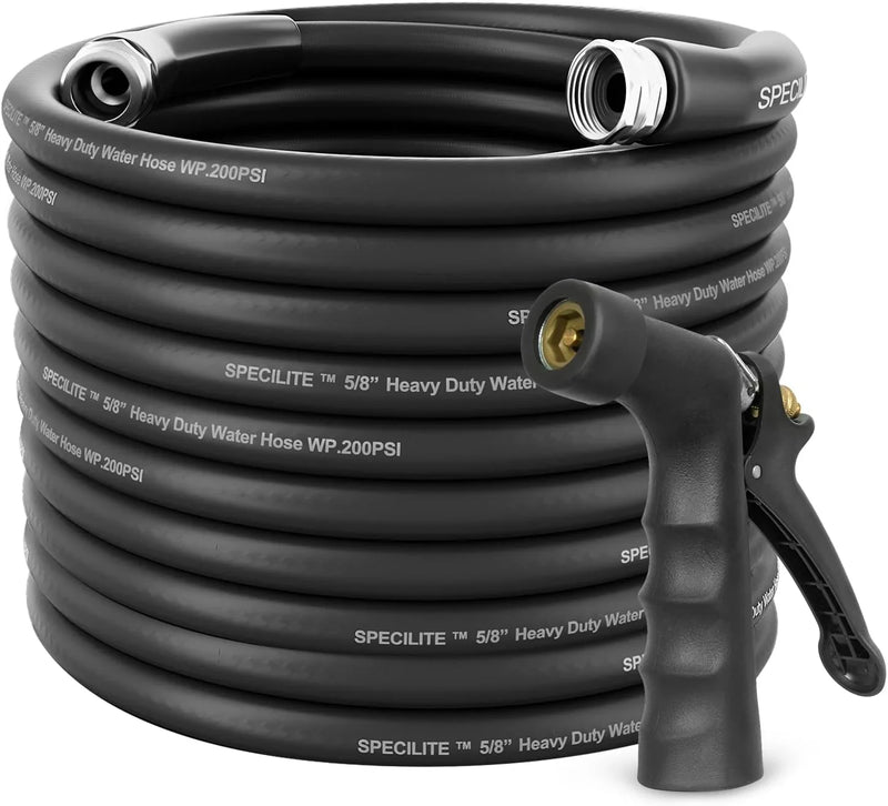 3/4" Hot/Cold Garden Hose 200 ft with Industrial High Pressure Nozzle, Flexible & Lightweight, 600psi Burst Rubber Water hose -50℉-158℉ With 3/4" Brass Fittings for Yard, Black O4317