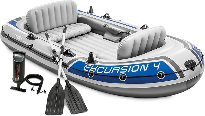 Excursion Inflatable Boat Series: Includes Deluxe 54in Boat Oars and High-Output Pump – SuperTough PVC – Adjustable Seats with Backrest – Fishing Rod Holders – Welded Oar Locks K5306