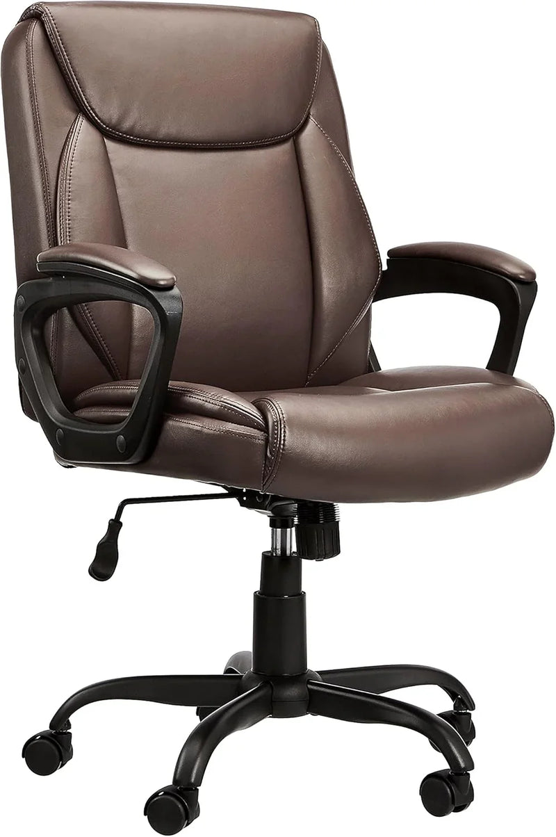 Classic PU surface, back-adjustable height office computer desk and chair, with armrests, size: 26 inches wide x 23.75 inches long x 42 inches high, black version I4603
