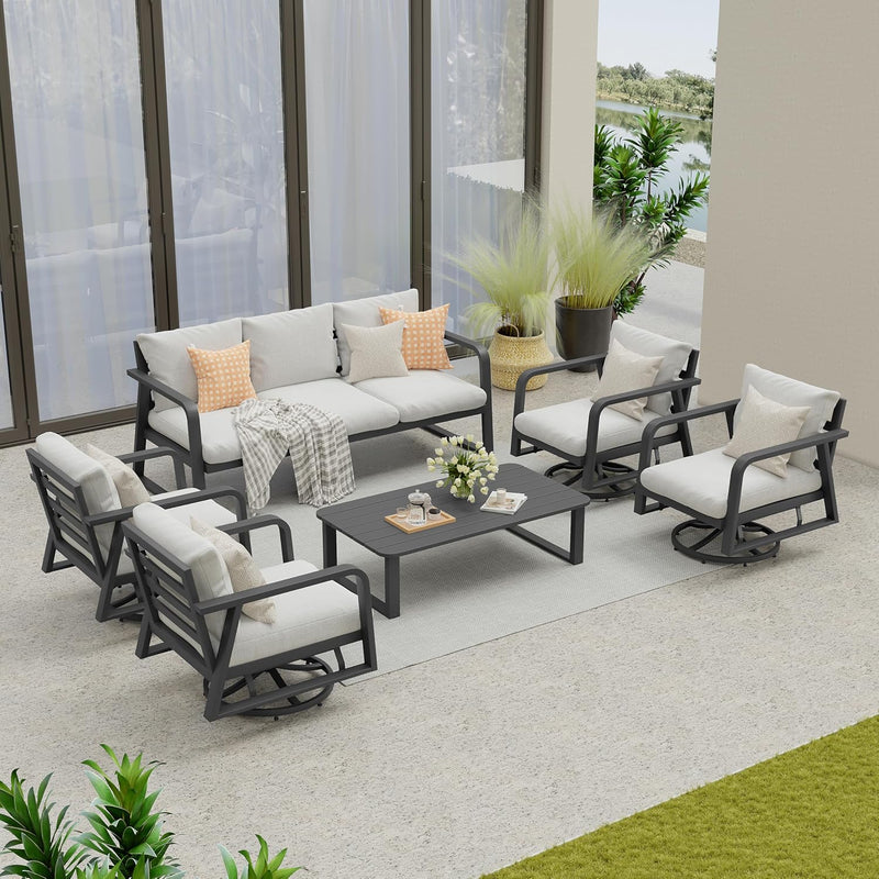 Outdoor Patio Furniture Set 4-Piece, Aluminum Swivel Rocking Chairs with All-Weather Cushions, Modern Patio Conversation Set for Deck, Porch, Garden (Dark Grey) M3953
