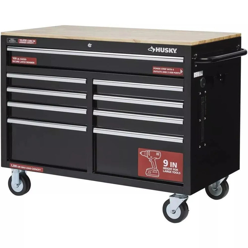 46 in. W x 24 in. D 9-Drawer Gloss Black Deep Tool Chest Mobile Workbench B3935