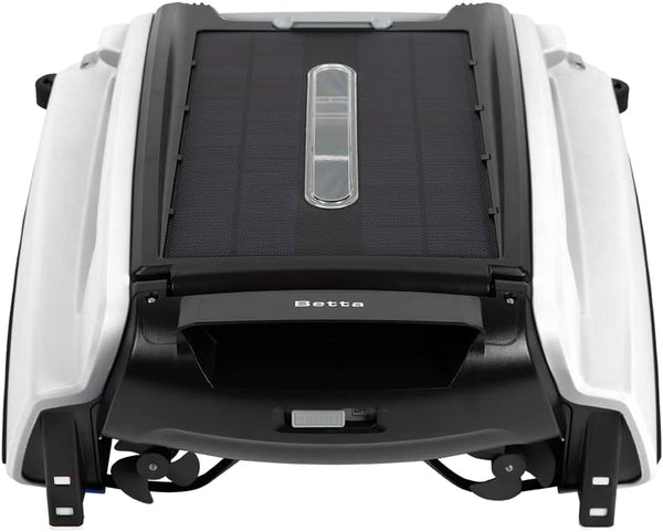 Solar Powered Automatic Robotic Pool Surface Skimmer Cleaner with 30-Hour Continuous Cleaning Battery Power and Re-Engineered Twin Salt Chlorine Tolerant Motors (Blue) R5806