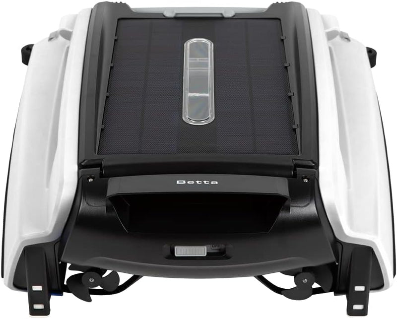 Solar Powered Automatic Robotic Pool Surface Skimmer Cleaner with 30-Hour Continuous Cleaning Battery Power and Re-Engineered Twin Salt Chlorine Tolerant Motors (Blue) R5806