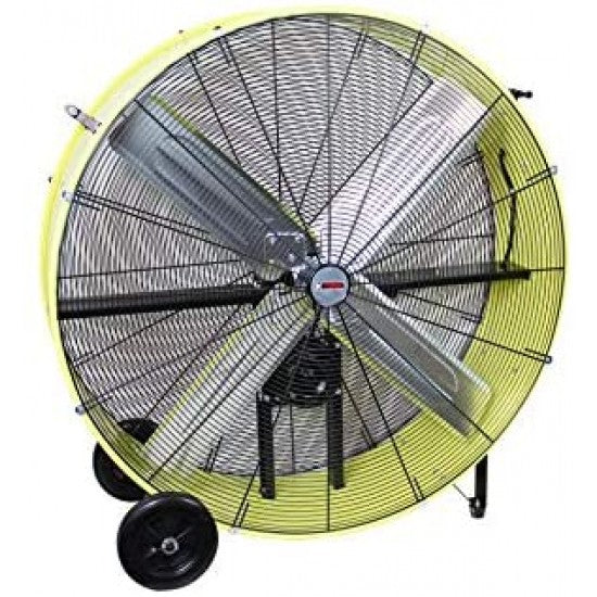K Tool International 42′′ Belt Drive Drum Fan; Industrial, Garage, Shop, High Speed 2-Speed, Durable, Cut-Off Protection, Easy Mobility Rubber Wheels; SAFETY YELLOW KTI77743 N9467