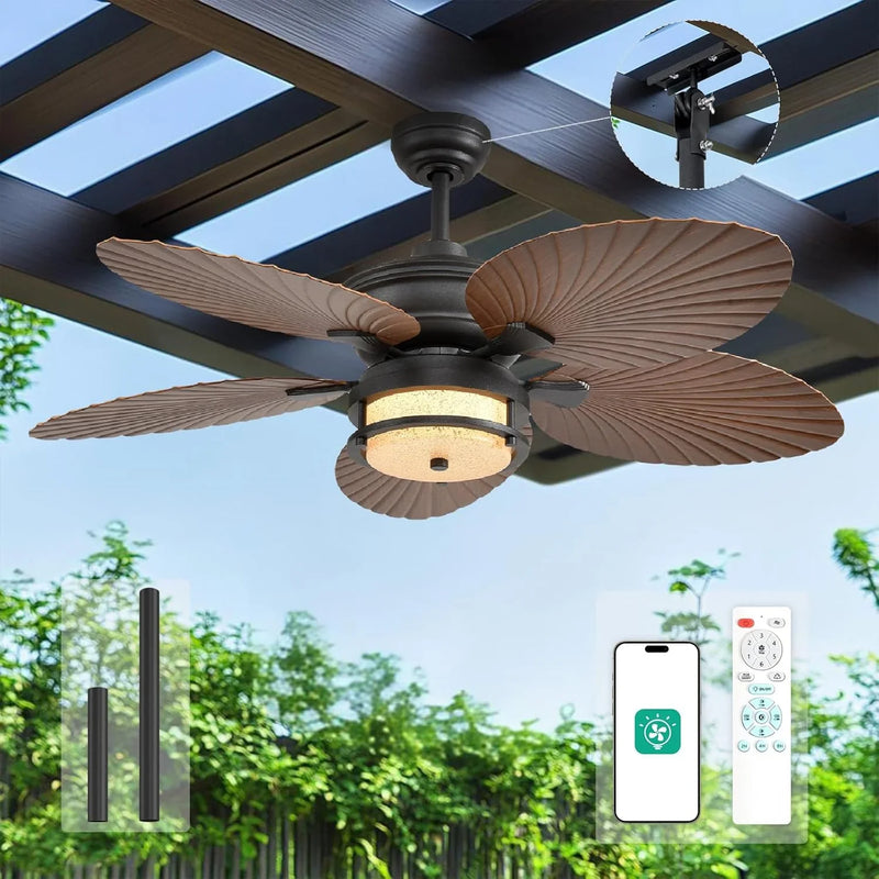 52-inch outdoor ceiling fan - tropical palm leaf fan - plug-in wall-mounted model M4394