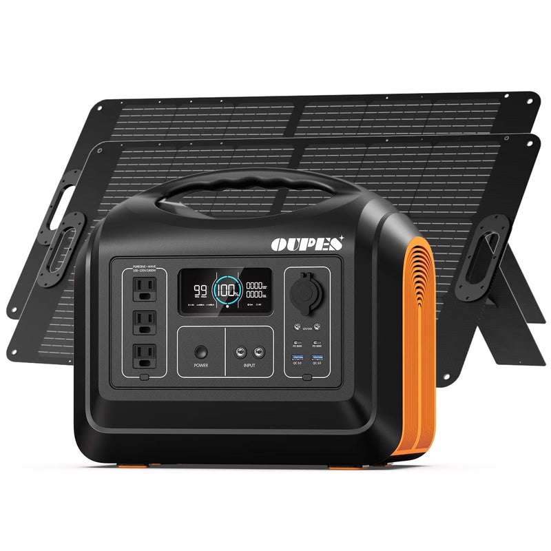 OUPES 1800W 1488Wh Portable Power Station with 2x100W Solar Panel,Solar Generator for Outdoor Camping,Home Backup,Emergency,RV L2316