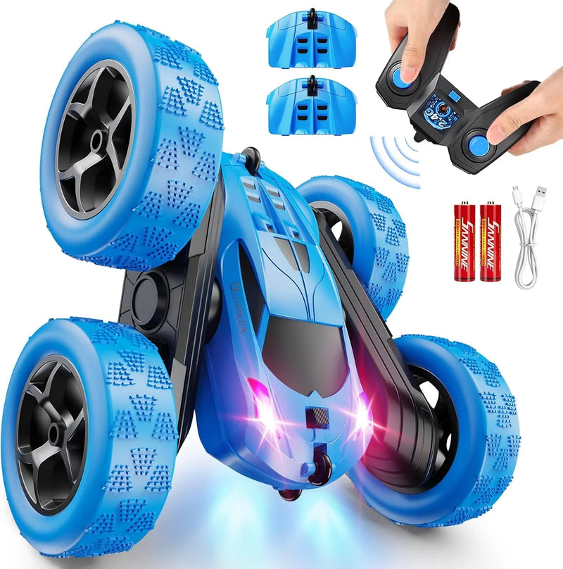 Children's version remote control car (suitable for children over 6 years old), RC car stunt toy, four-wheel drive, double-sided design, 360° rotating remote control, with headlights, is a birthday or Christmas gift for boys aged 6, 7, 8, 9, 10, 11 D3247