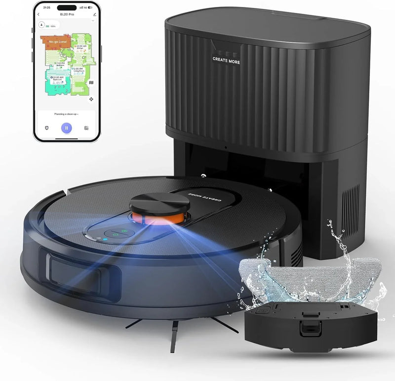 Robot Vacuum and Mop with Self-Emptying, 5000Pa Robotic Vacuum with LiDAR Navigation, Mapping, 60-Day Hands-Free Cleaning, No-Go Zones,Wi-Fi/App/Alexa Control, Ideal for Pet, Hard Floors, Carpet N2008
