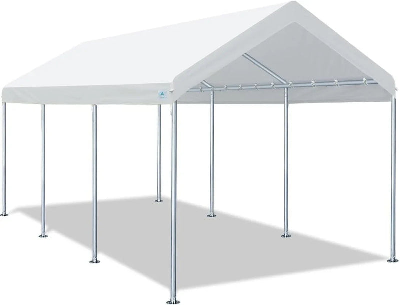 10x20 ft Heavy Duty Carport Potable Car Canopy Garage Party Tent Boat Shelter, Adjustable Height from 9.5 ft to 11 ft, Beige K6909