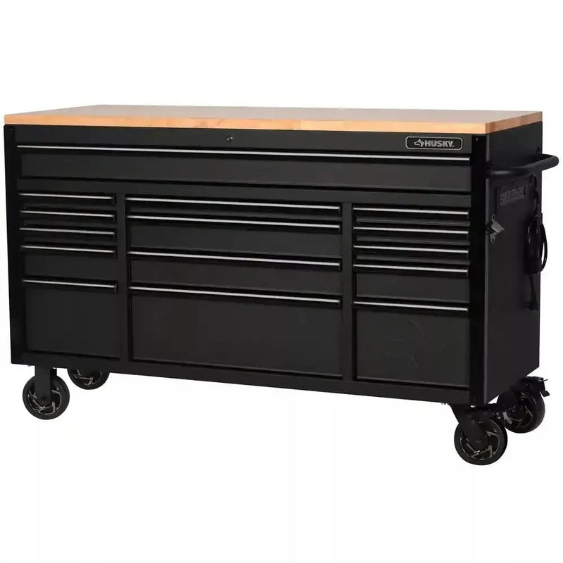 Heavy Duty 61 in. W x 23 in. D 15-Drawer Mobile Workbench with Solid Wood Top F2734