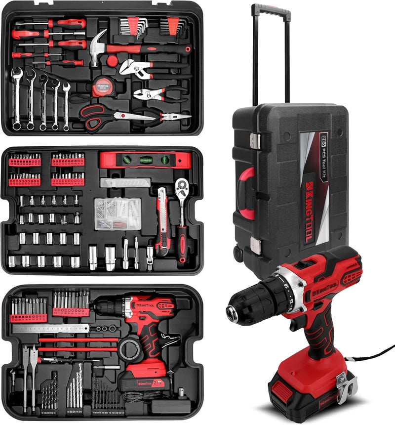 Home Tool Set Kit - 286 PCS Home Auto Repair Tool Kit with Rolling Tool Box, Mechanic Tool Sets with 21V Max Cordless Power drill, Perfect for Homeowner, Diyer, Handyman M1697