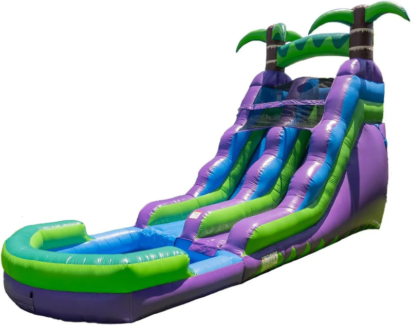 16’ Purple Tropical Lightweight Premium Commercial Grade Water Slide Inflatable with Attached Pool for Kids and Adults (with Blower), Wet Dry Use, Summer Fun T1493